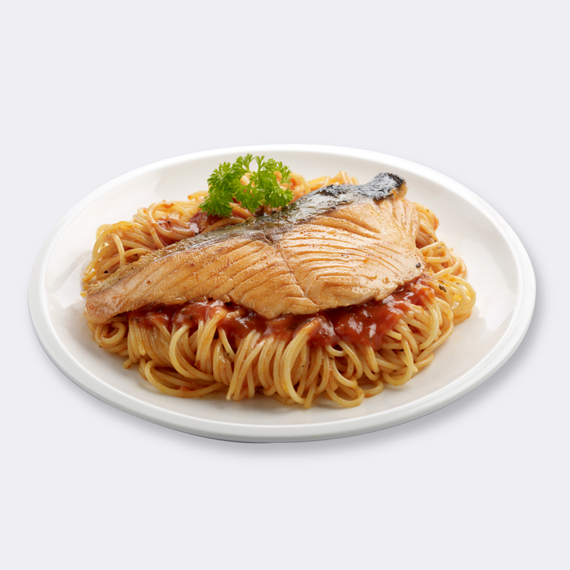 Grilled Salmon With Spaghetti In Tomato Concasse Sauce